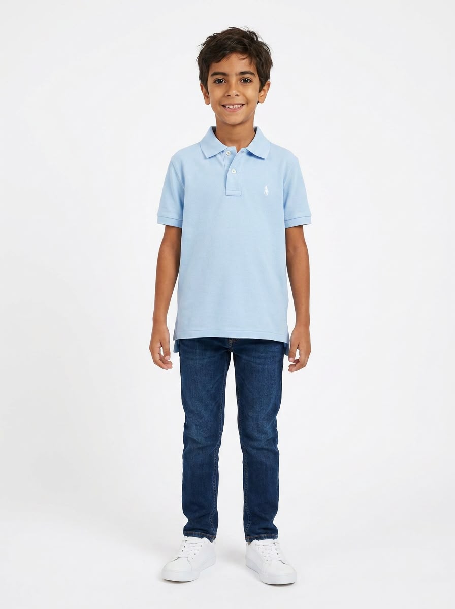 Camisa Gola Polo Infantil RL - Azul Bebê Small Pony Branco