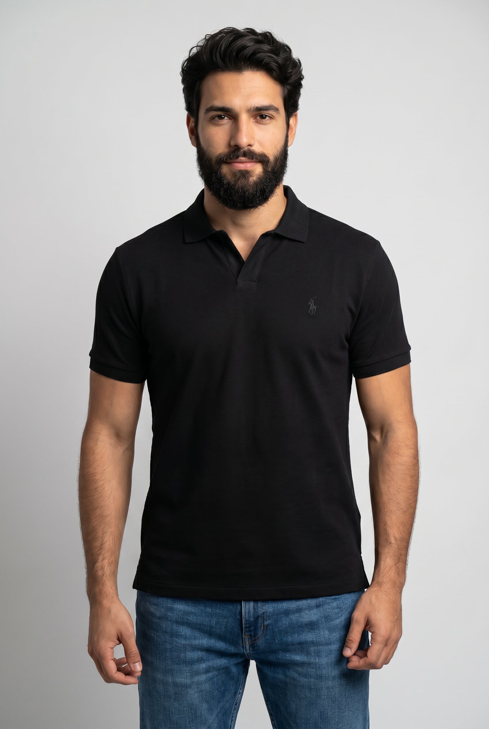 Camisa Gola Polo RL Monochrome V-Neck - Preta