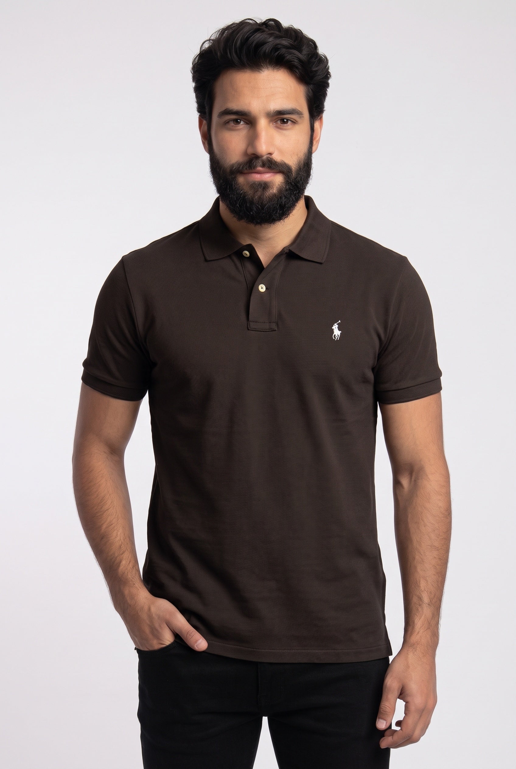 Camisa Gola Polo RL - Marrom Small Pony Bege