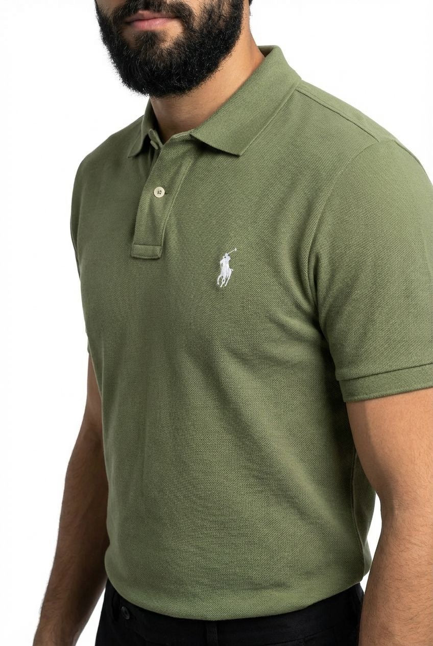 Camisa Gola Polo RL - Verde Musgo Small Pony Bege