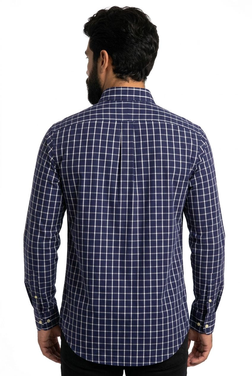 Camisa Social RL Longa - Xadrez Midtown Azul Marinho e Branco