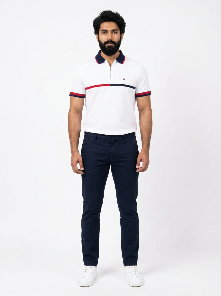 Camisa Gola Polo TH Stripe Zipper - Branca