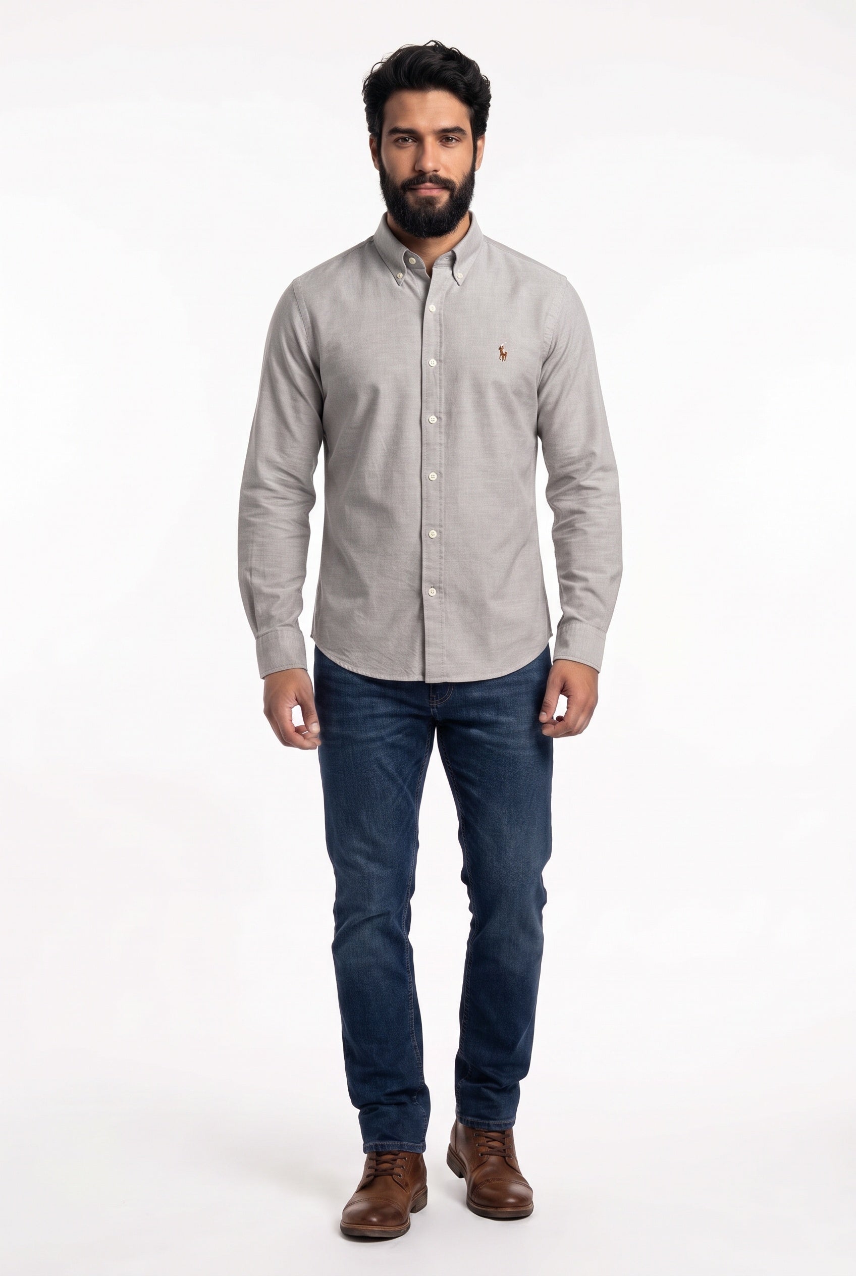 Camisa Social Lisa RL Manga Longa - Marrom Mescla