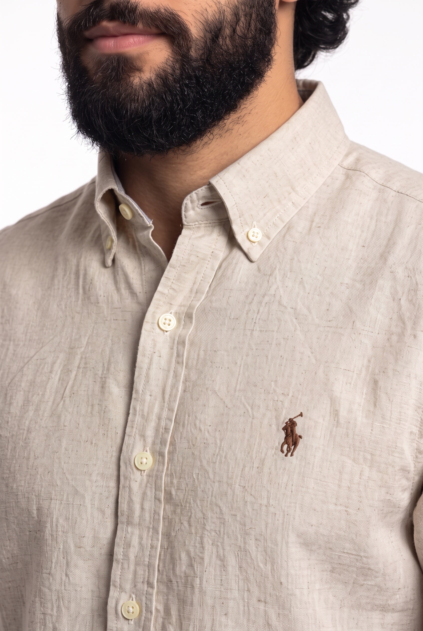 Camisa RL Longa Linho - Palha Small Pony Marrom