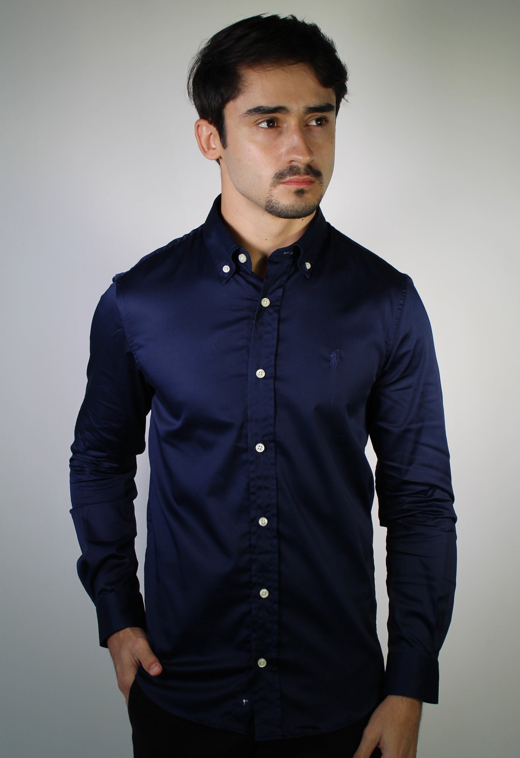 Camisa Social RL Acetinada Manga Longa - Azul Marinho