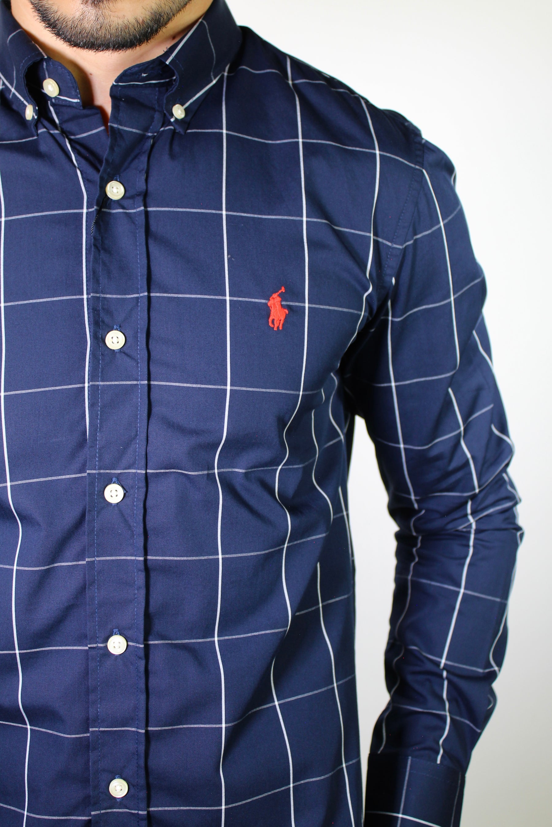 Camisa Social RL Manga Longa - Grid Style Xadrez Azul Marinho