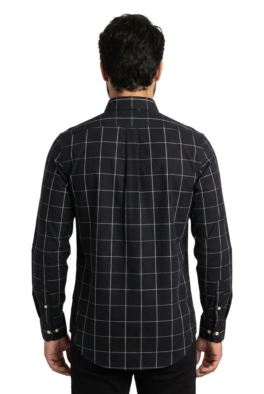 Camisa Social RL Manga Longa - Grid Style Xadrez Preta