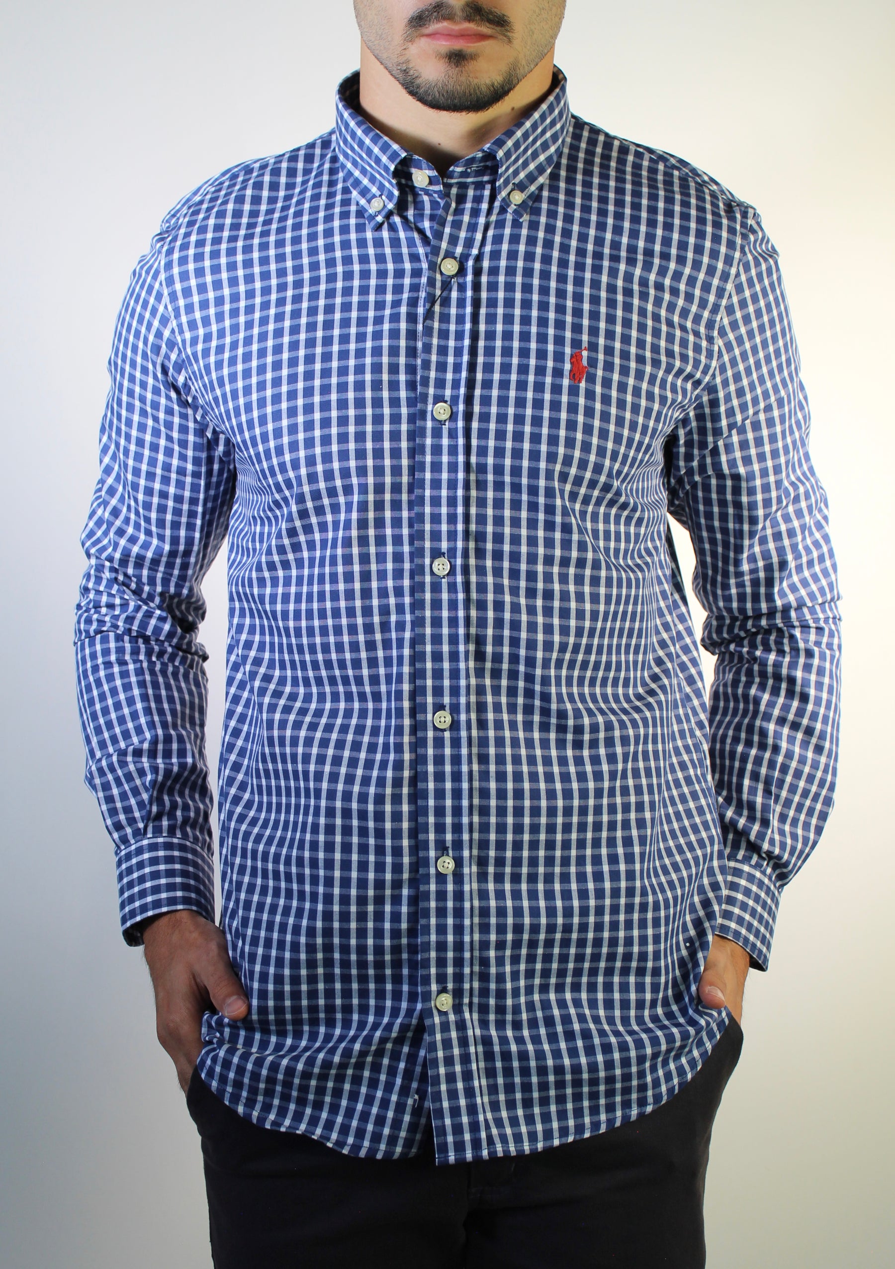 Camisa Social RL Manga Longa - Xadrez Azul Marinho e Gelo