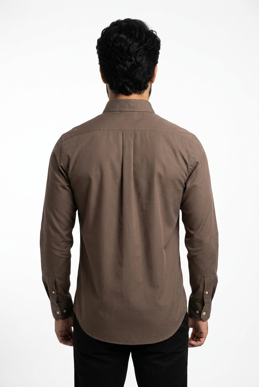 Camisa Social Lisa RL Manga Longa - Marrom Wood Small Pony Color