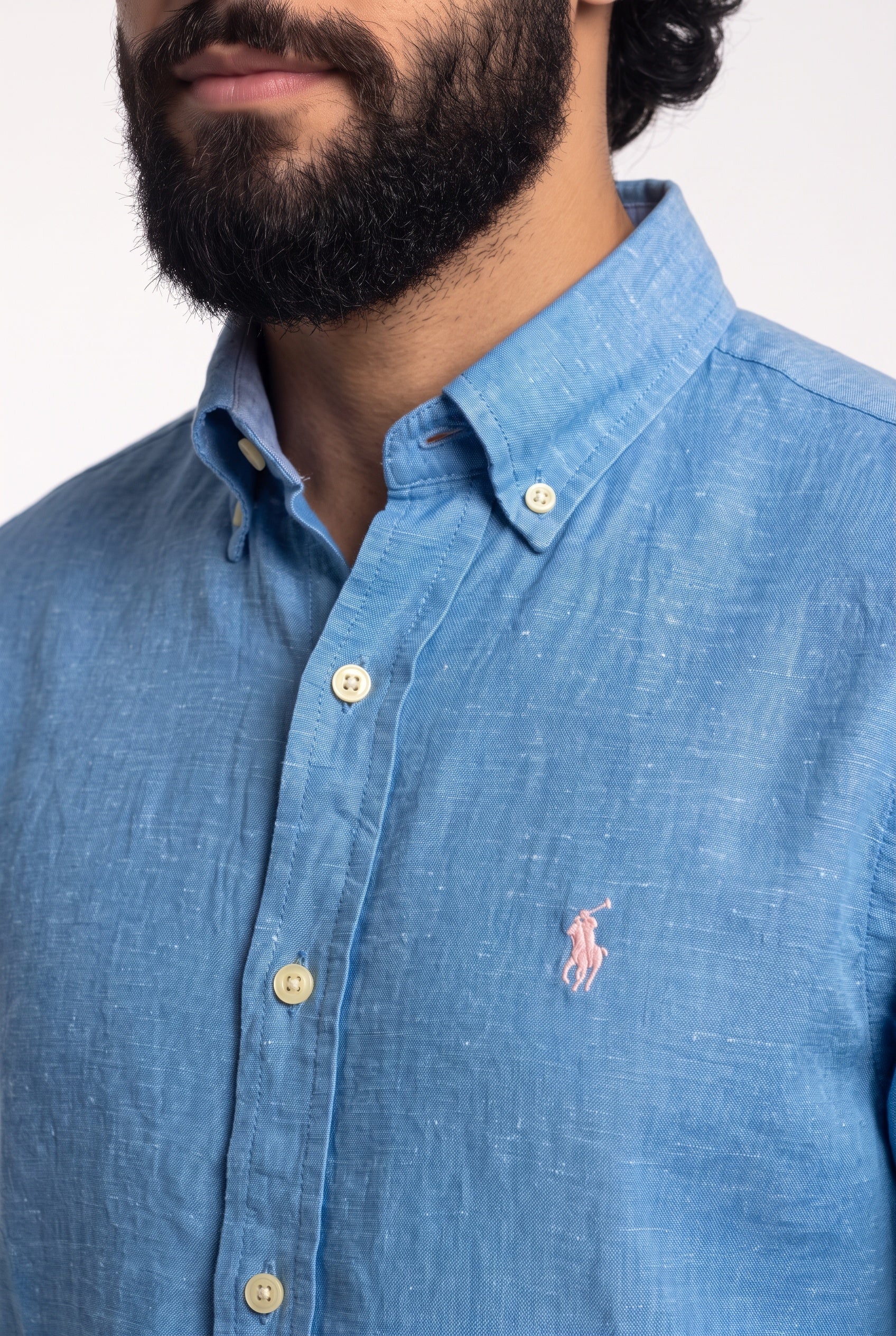 Camisa RL Longa Linho - Azul Celeste Small Pony Rosa
