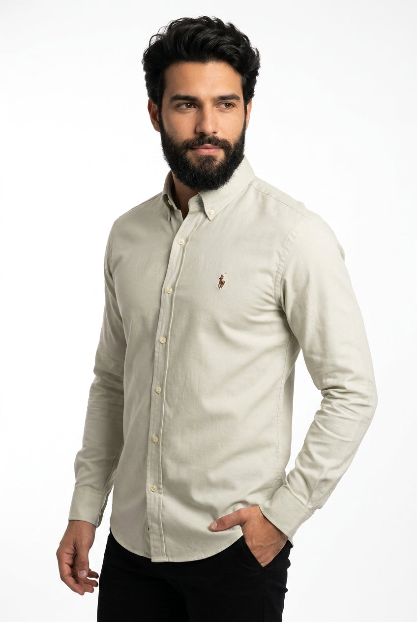 Camisa Social Lisa RL Manga Longa - Areia Small Pony Color