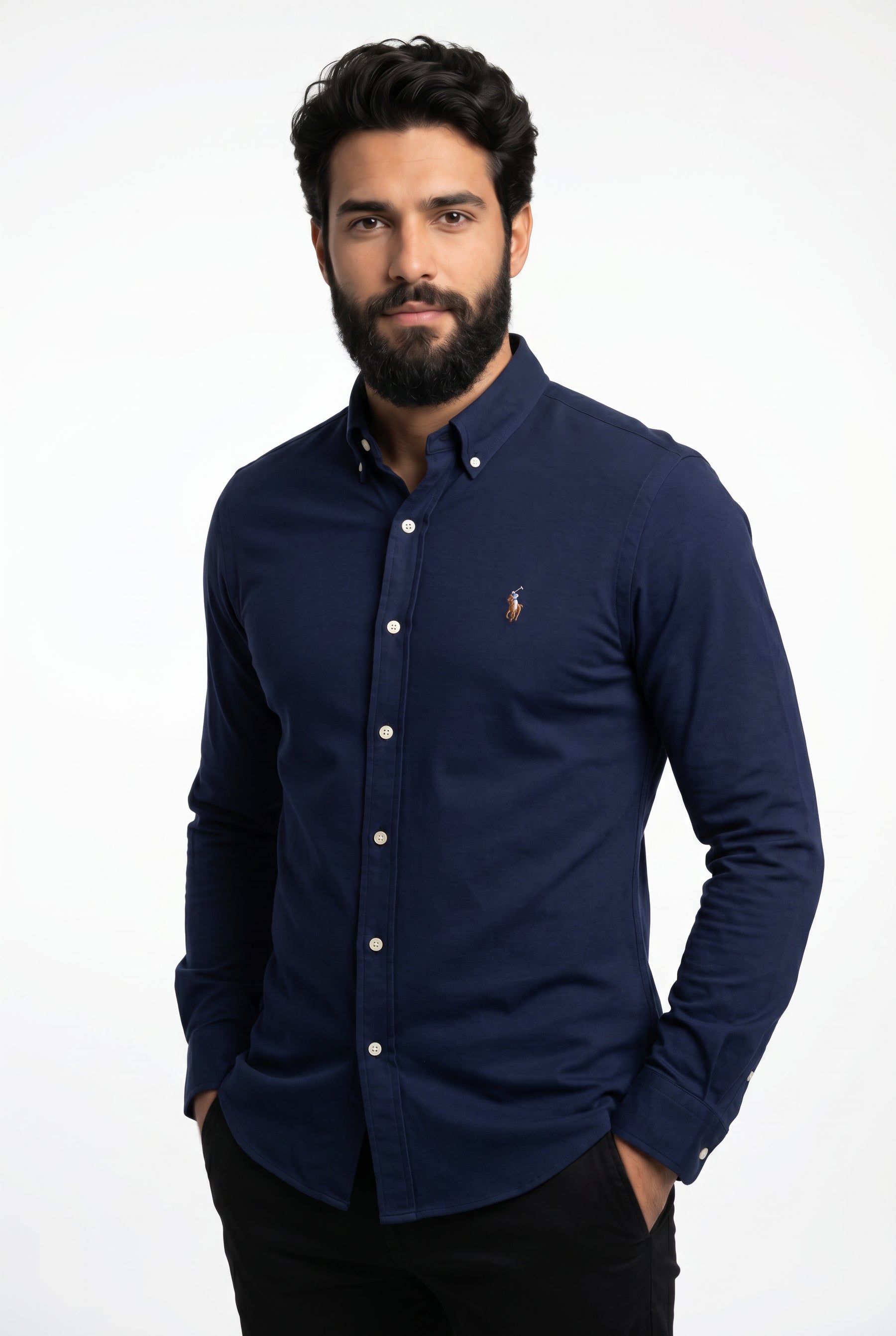Camisa Social Lisa RL Manga Longa - Azul Marinho
