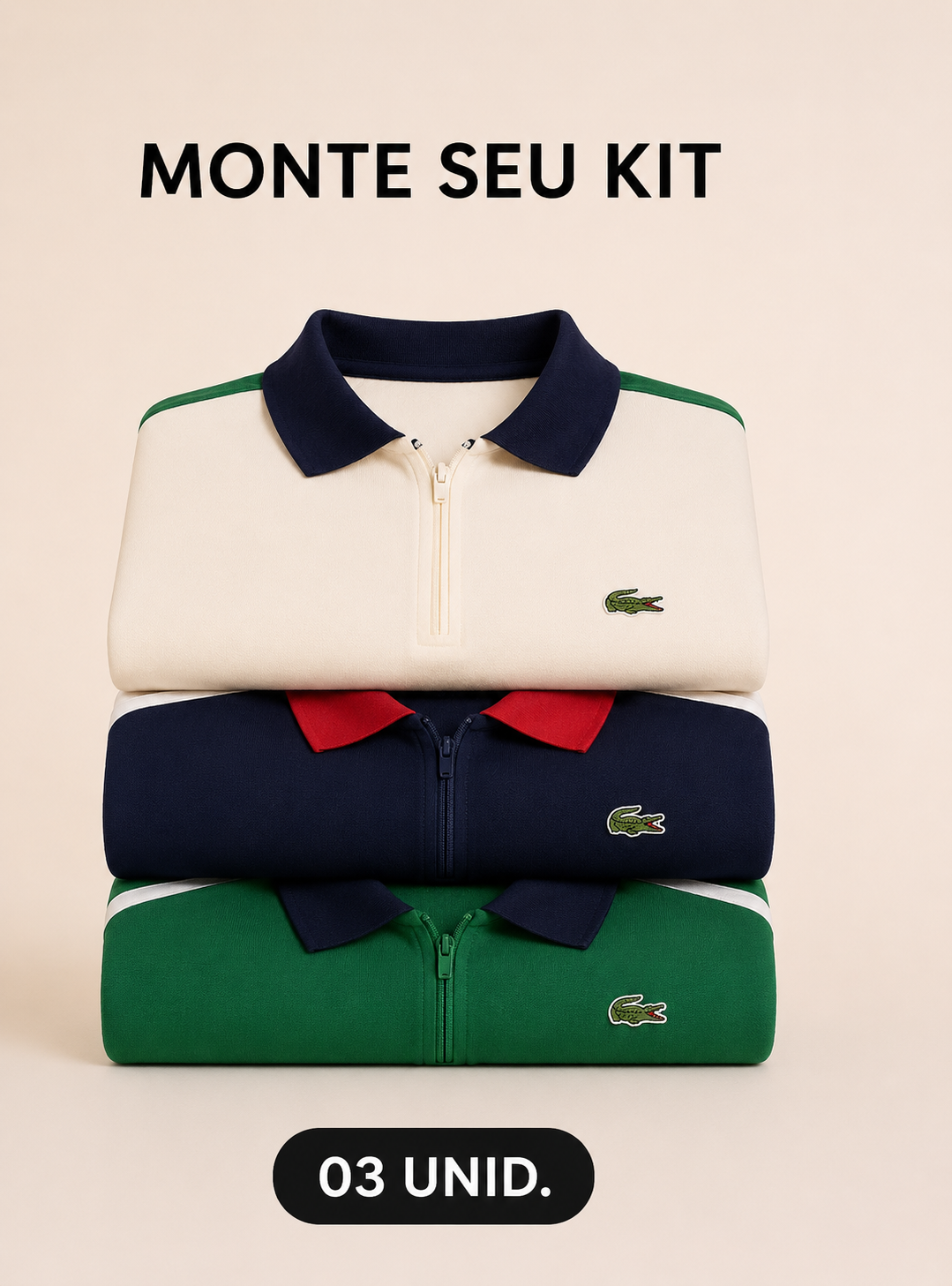 Combo 03 Camisas Gola Polo LCT Legacy Contrast Zip