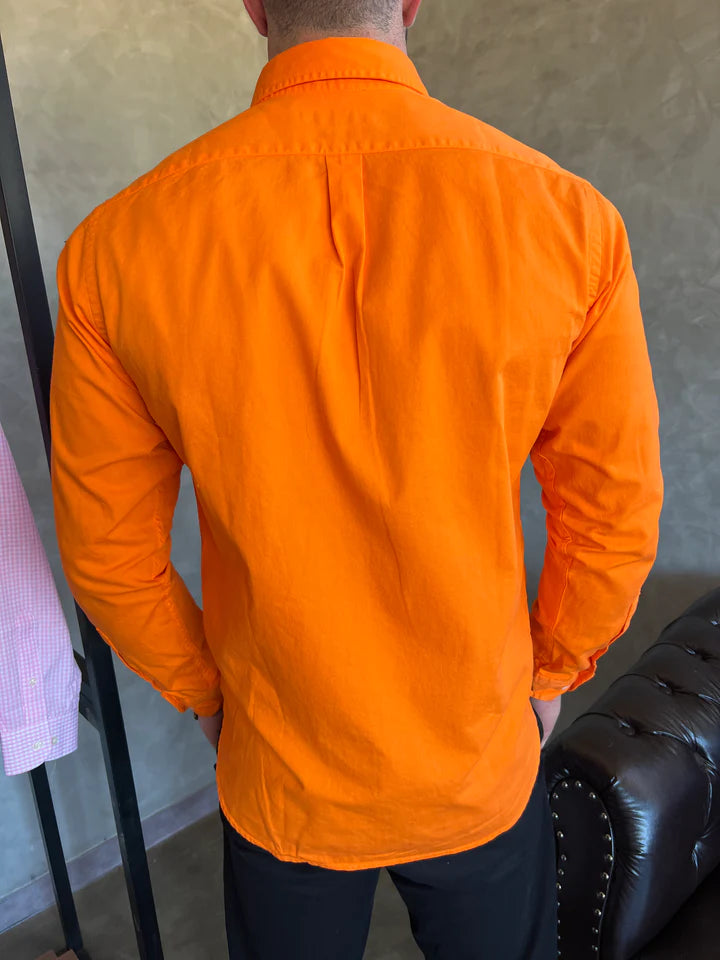 Camisa Social Manga Longa RL em Oxford Tinturado - Laranja