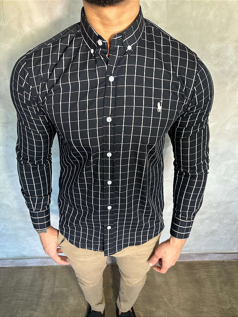 Camisa Social RL Manga Longa - Xadrez Preta
