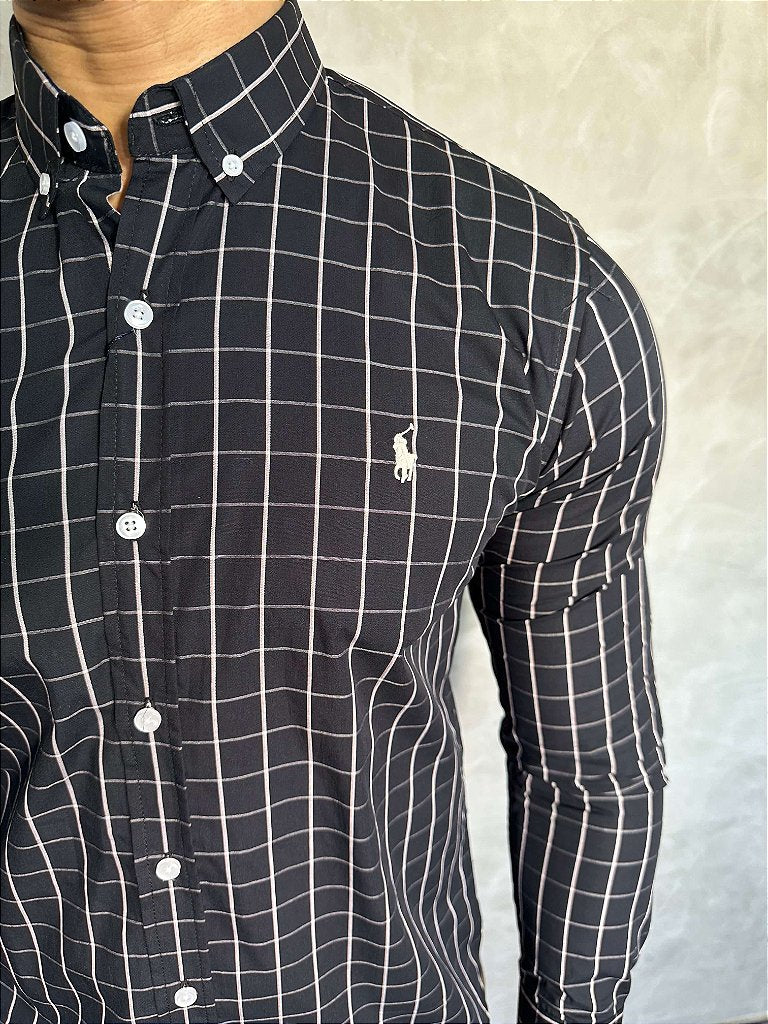 Camisa Social RL Manga Longa - Xadrez Preta