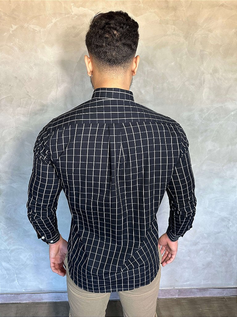 Camisa Social RL Manga Longa - Xadrez Preta