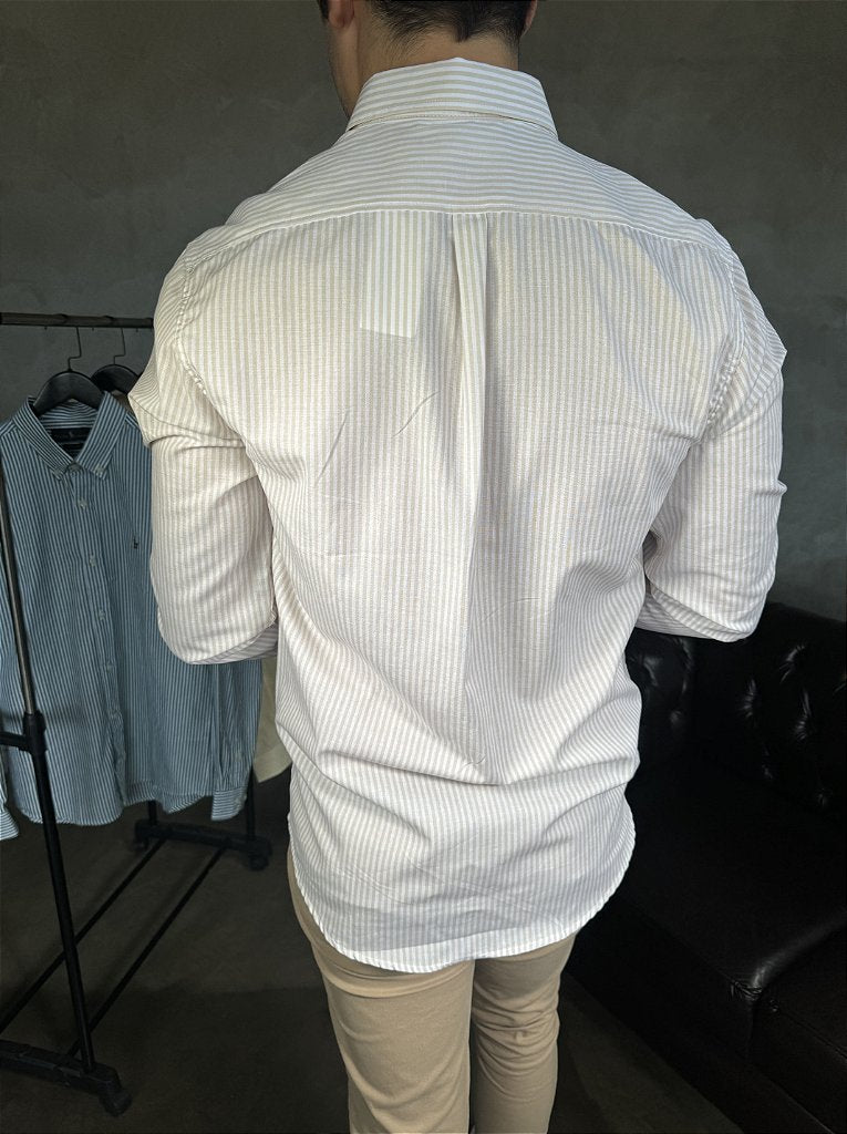 Camisa Social Listrada RL Manga Longa - Palha