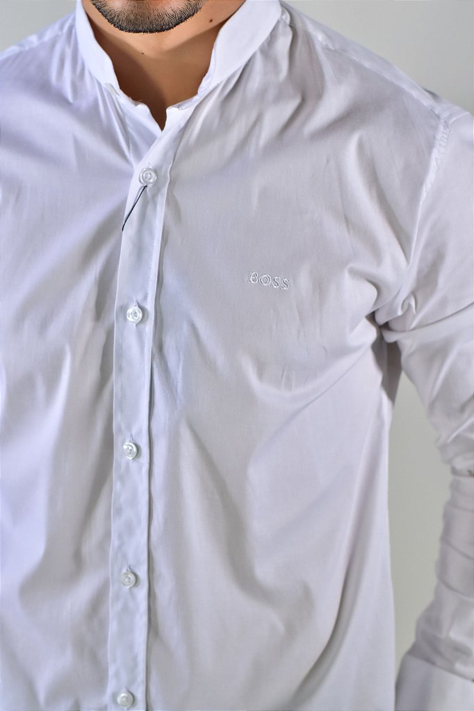 Camisa Social Manga Longa Boss Gola Padre - Branca
