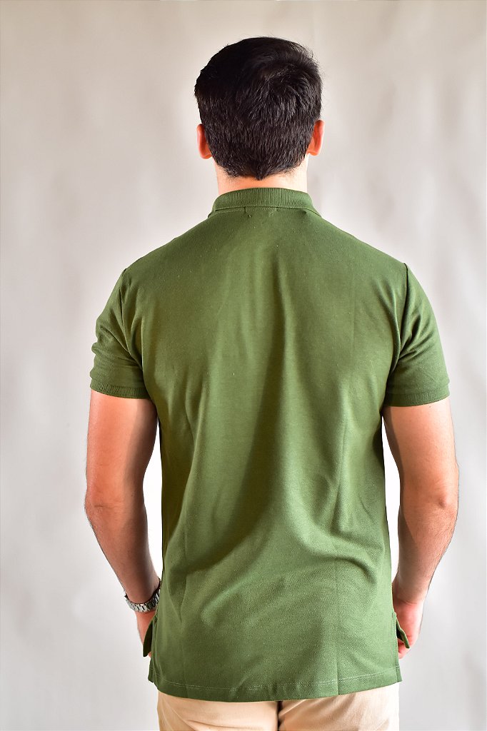 Camisa Gola Polo RL - Verde Musgo Small Pony Laranja