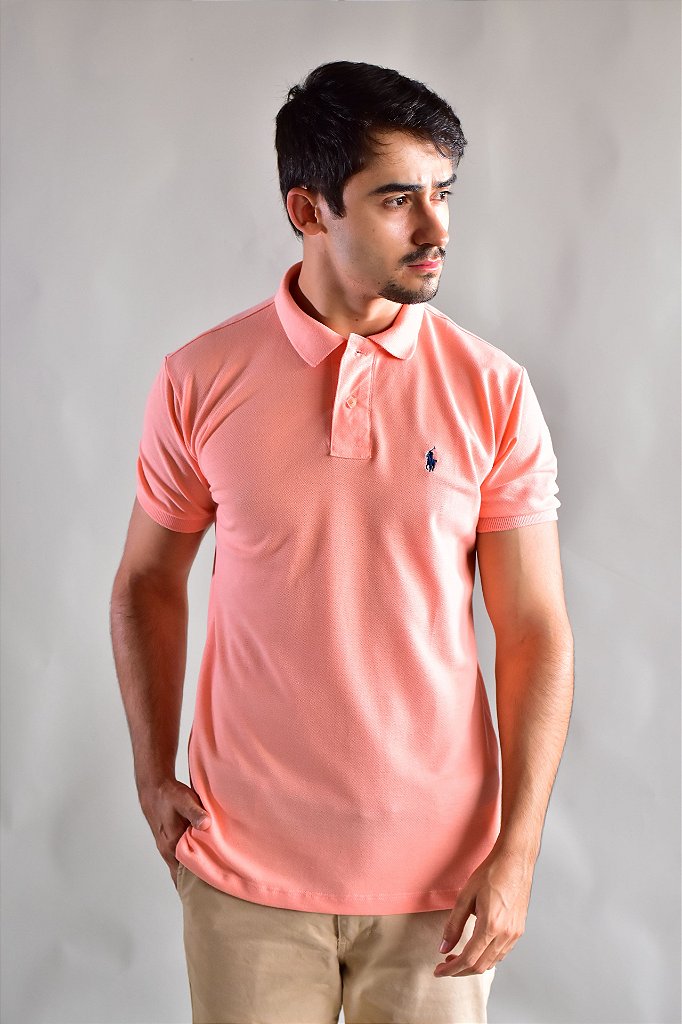 Camisa Gola Polo RL - Salmão Small Pony Azul Marinho