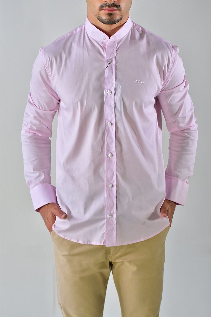 Camisa Social Manga Longa Boss Gola Padre - Rosa