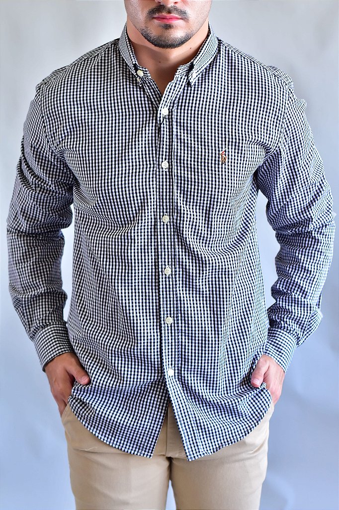 Camisa Social RL Manga Longa - Microxadrez Preto Small Pony Color