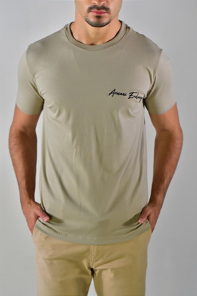 Camiseta AX Cursive Side - Cáqui