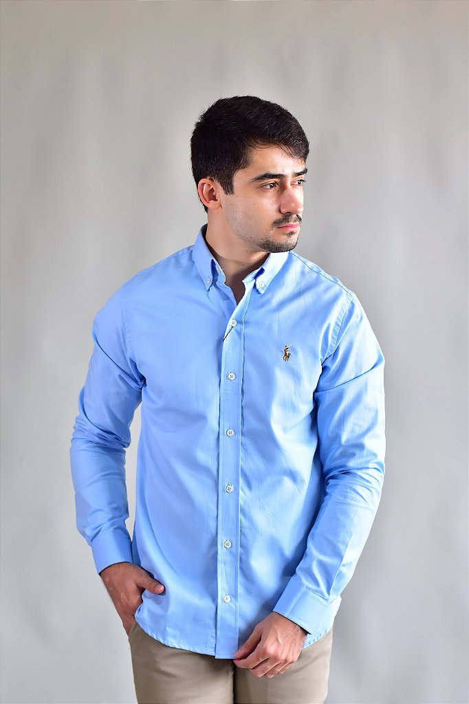 Camisa Social Lisa RL Manga Longa - Azul Bebê