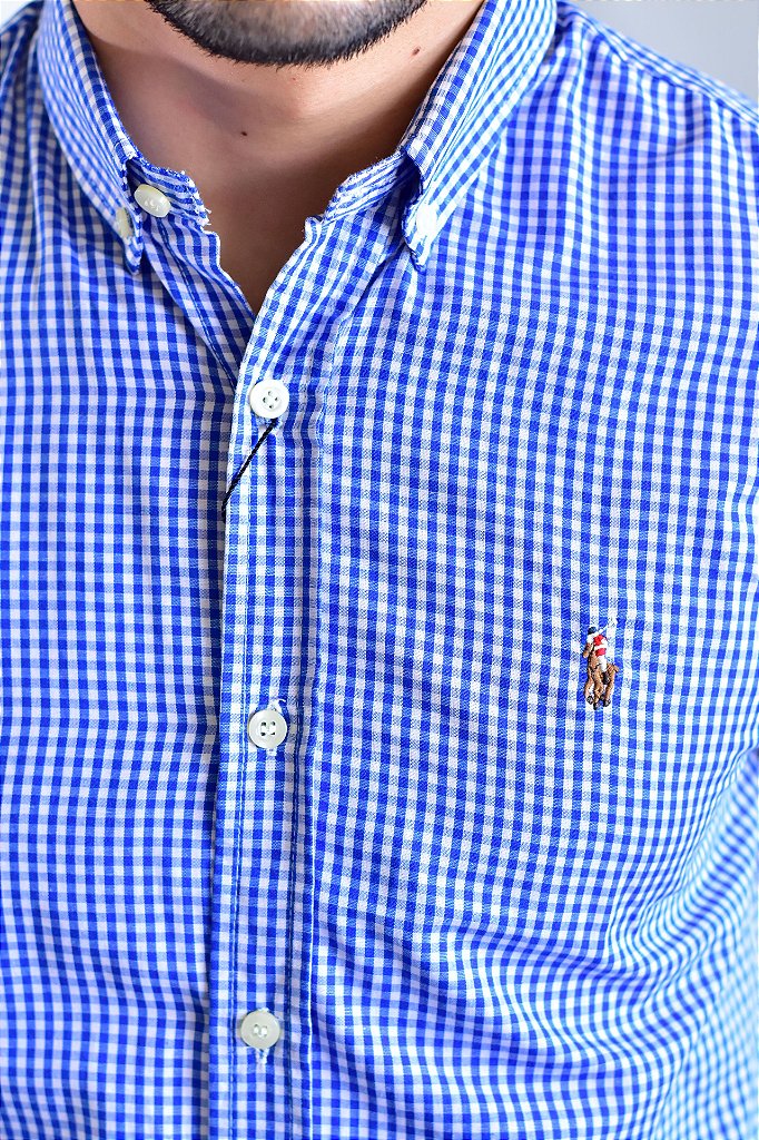 Camisa Manga Curta RL - Microxadrez Azul Small Pony Color
