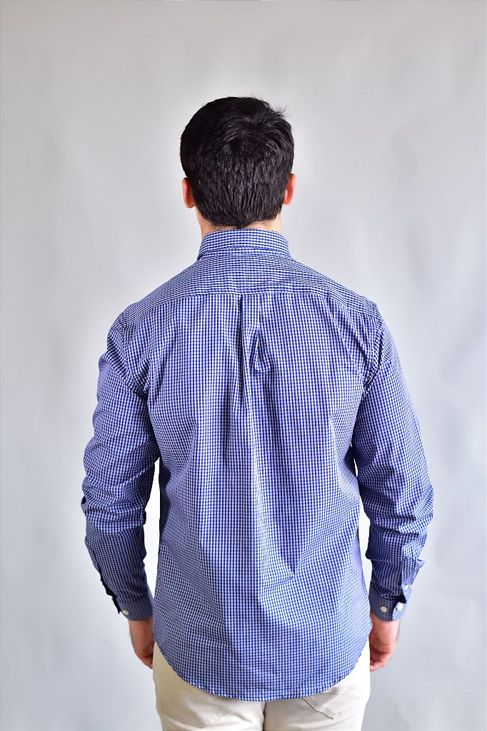 Camisa RL Manga Longa - Microxadrez Azul Marinho | Cinza