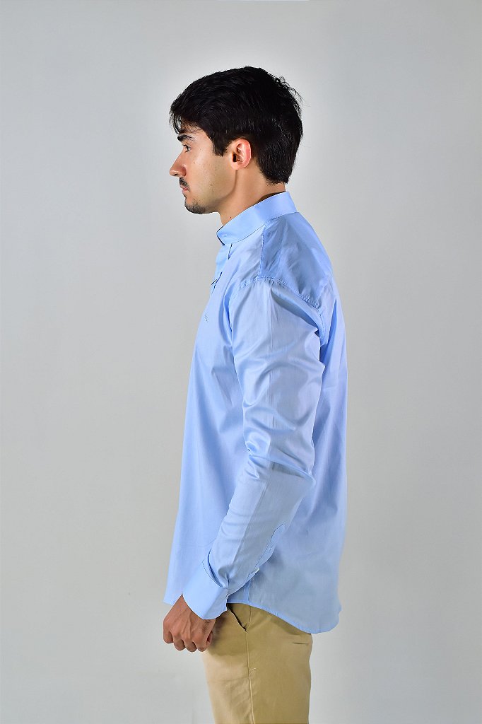 Camisa Social Manga Longa Boss Gola Padre - Azul Bebê