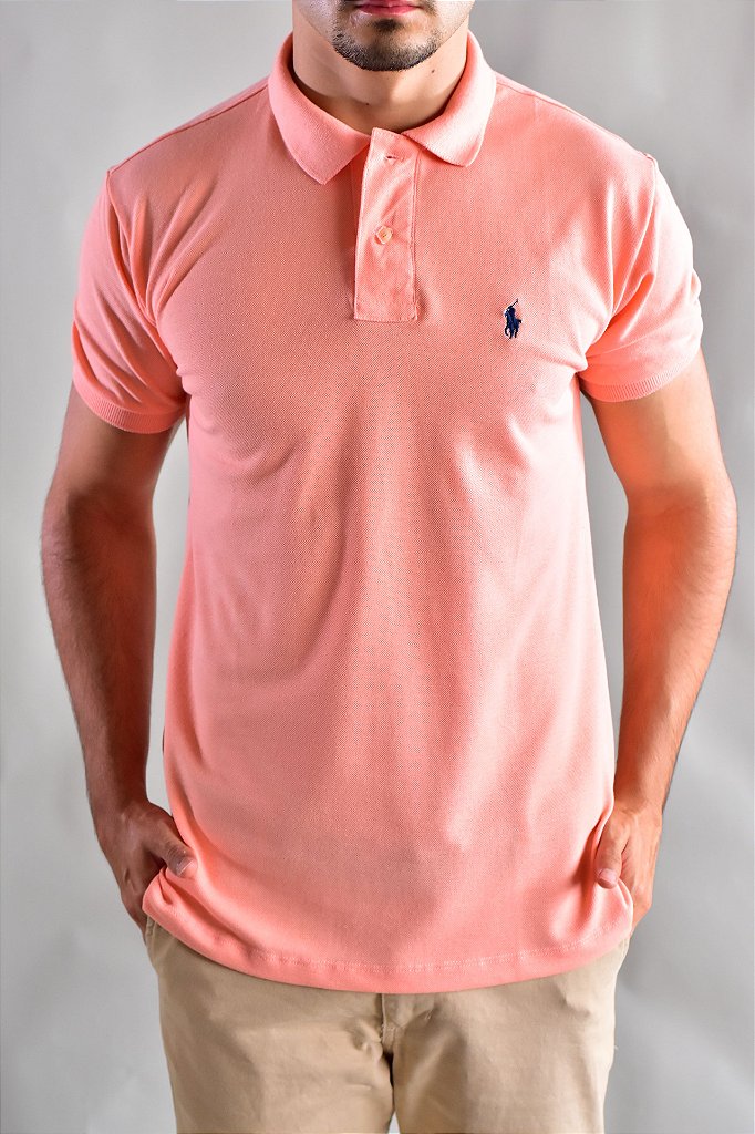 Camisa Gola Polo RL - Salmão Small Pony Azul Marinho