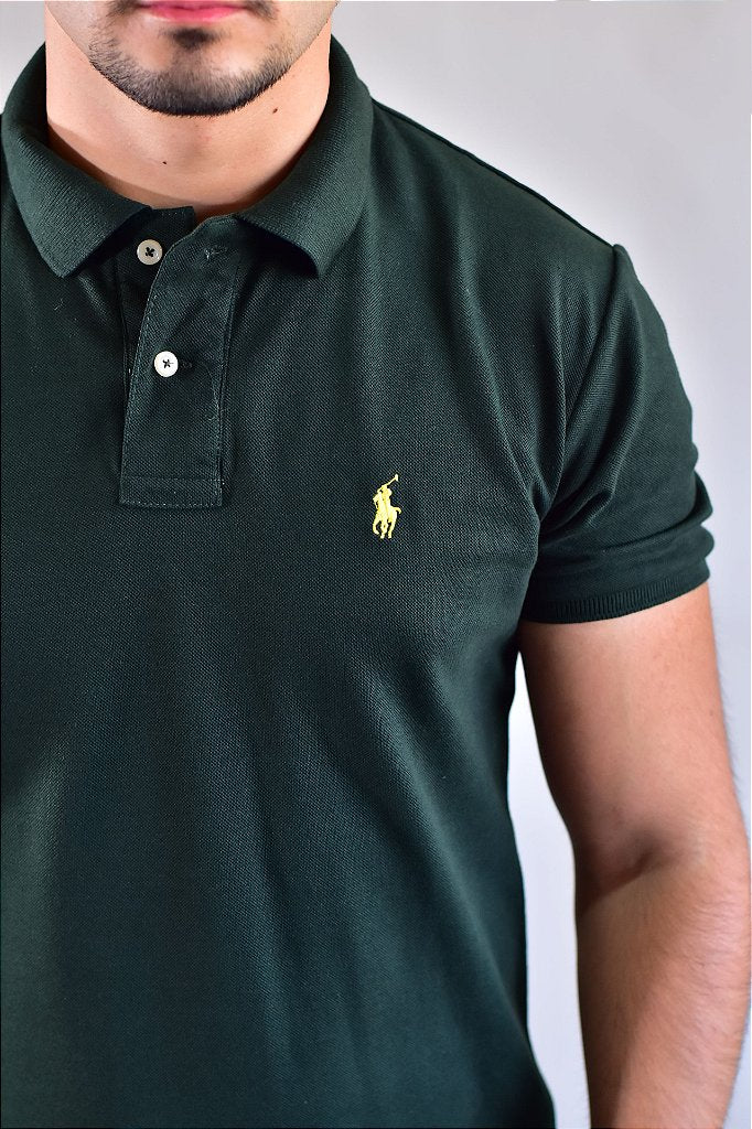 Camisa Gola Polo RL - Verde Floresta Small Pony Amarelo