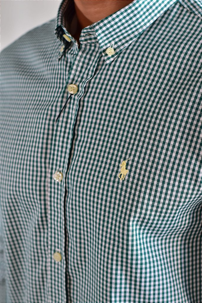 Camisa Social RL Manga Longa - Microxadrez Verde