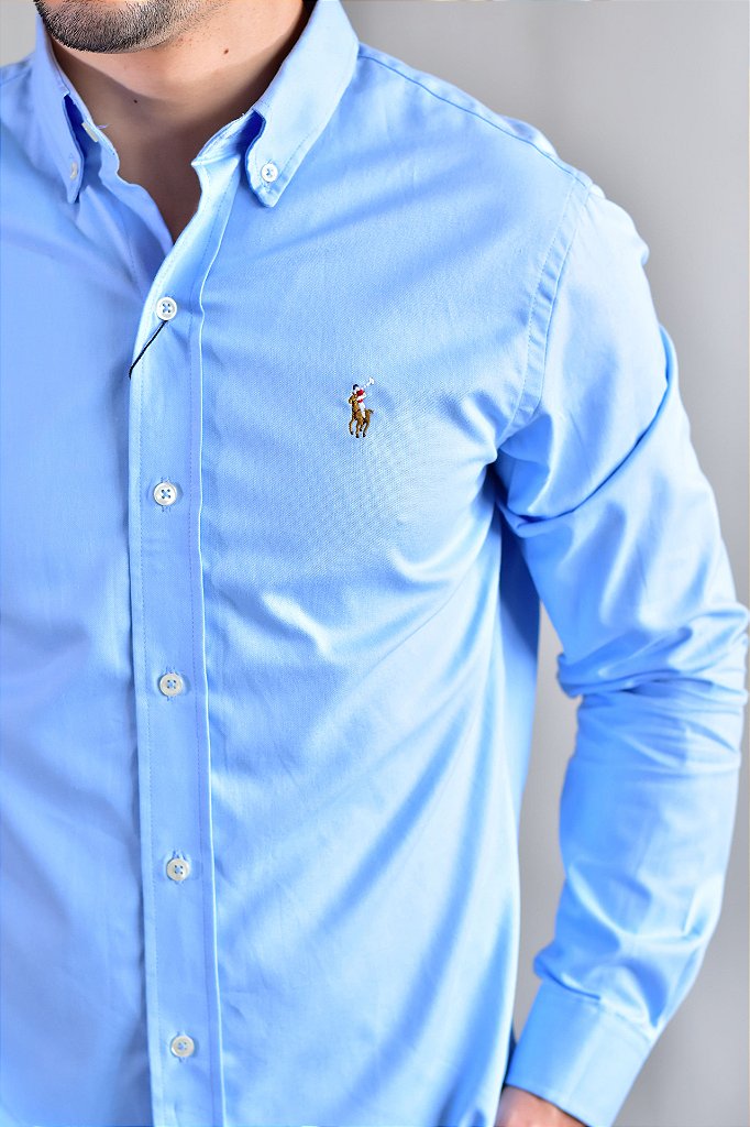 Camisa Social Lisa RL Manga Longa - Azul Bebê