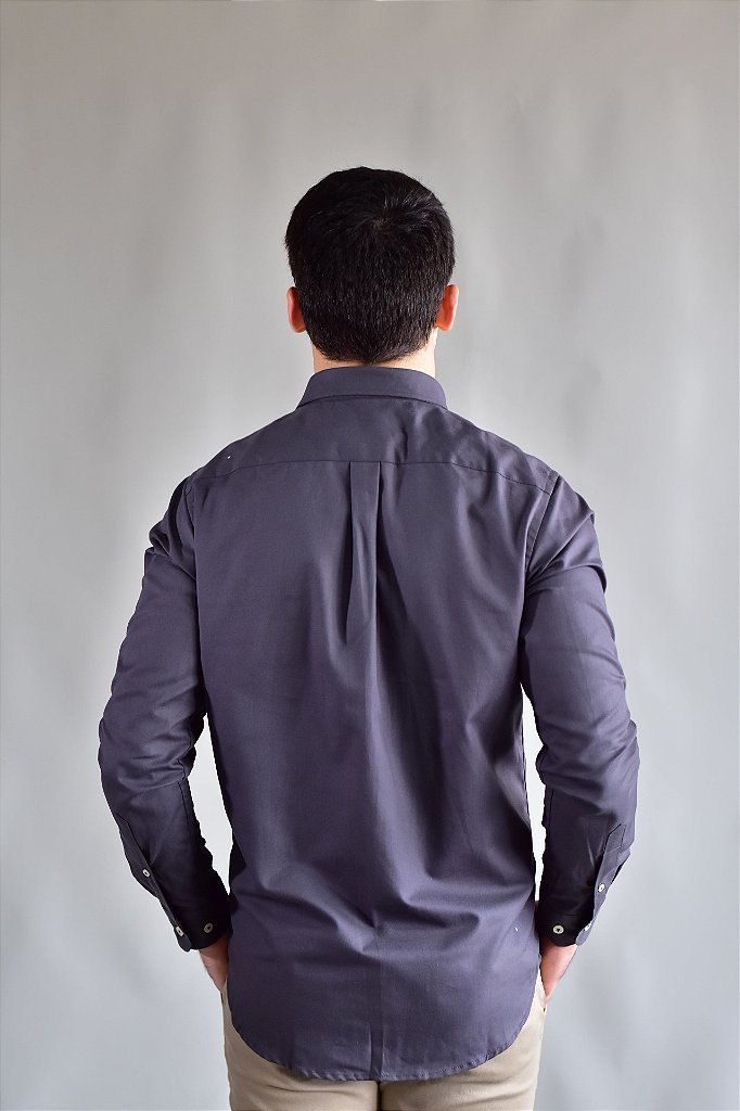 Camisa Social Lisa RL Manga Longa - Chumbo