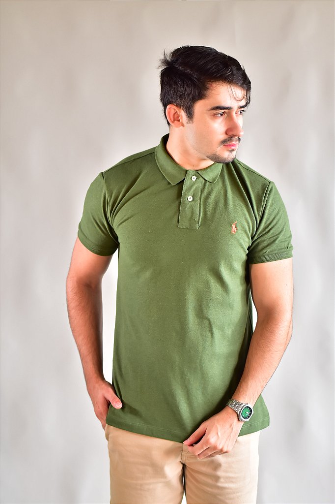 Camisa Gola Polo RL - Verde Musgo Small Pony Laranja