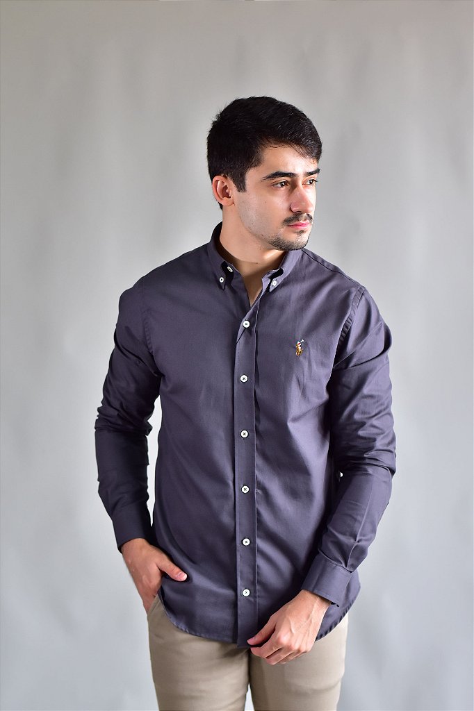 Camisa Social Lisa RL Manga Longa - Chumbo