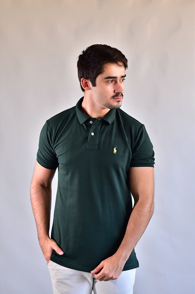 Camisa Gola Polo RL - Verde Floresta Small Pony Amarelo