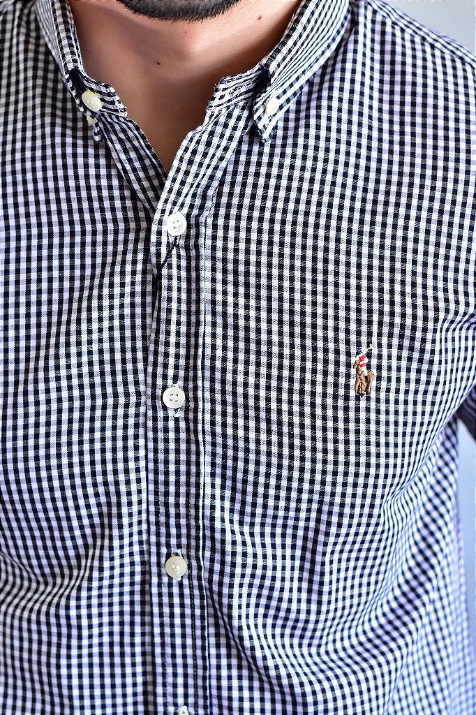 Camisa Social RL Manga Longa - Microxadrez Preto Small Pony Color