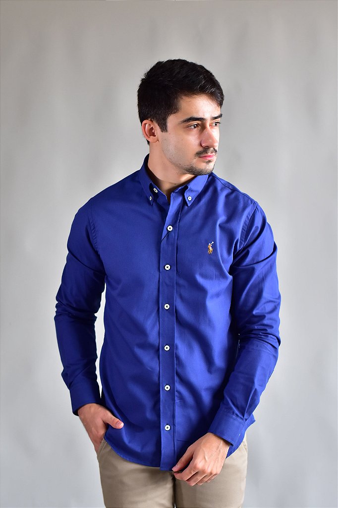 Camisa Social Lisa RL Manga Longa - Azul Marinho