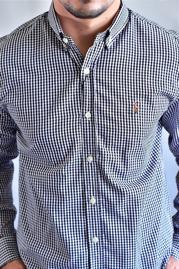Camisa Social RL Manga Longa - Microxadrez Preto Small Pony Color