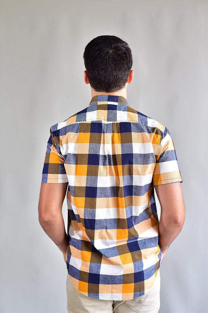 Camisa Manga Curta RL - Xadrez Clássico Amarelo Small Pony Marrom