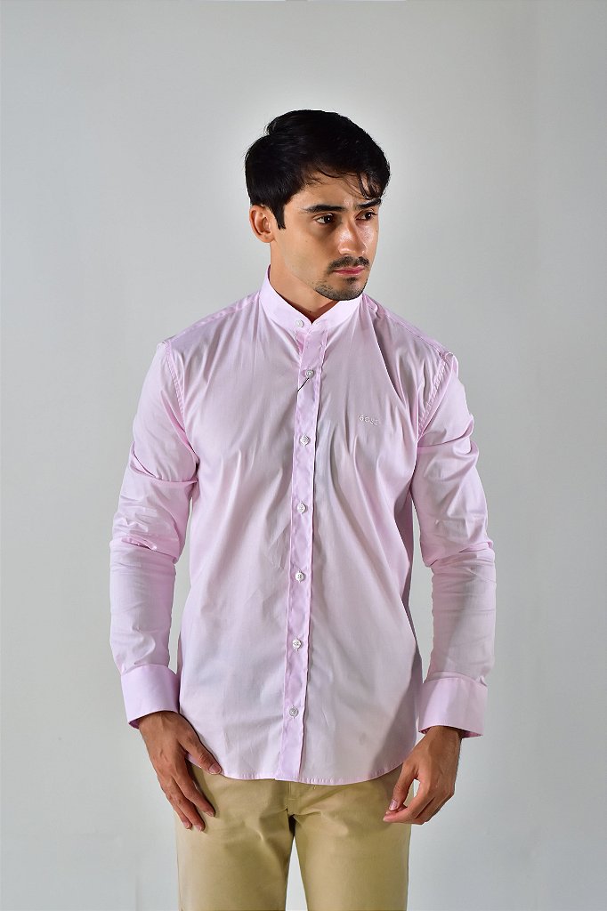 Camisa Social Manga Longa Boss Gola Padre - Rosa