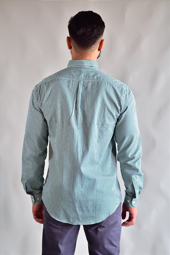 Camisa Social RL Manga Longa - Microxadrez Verde