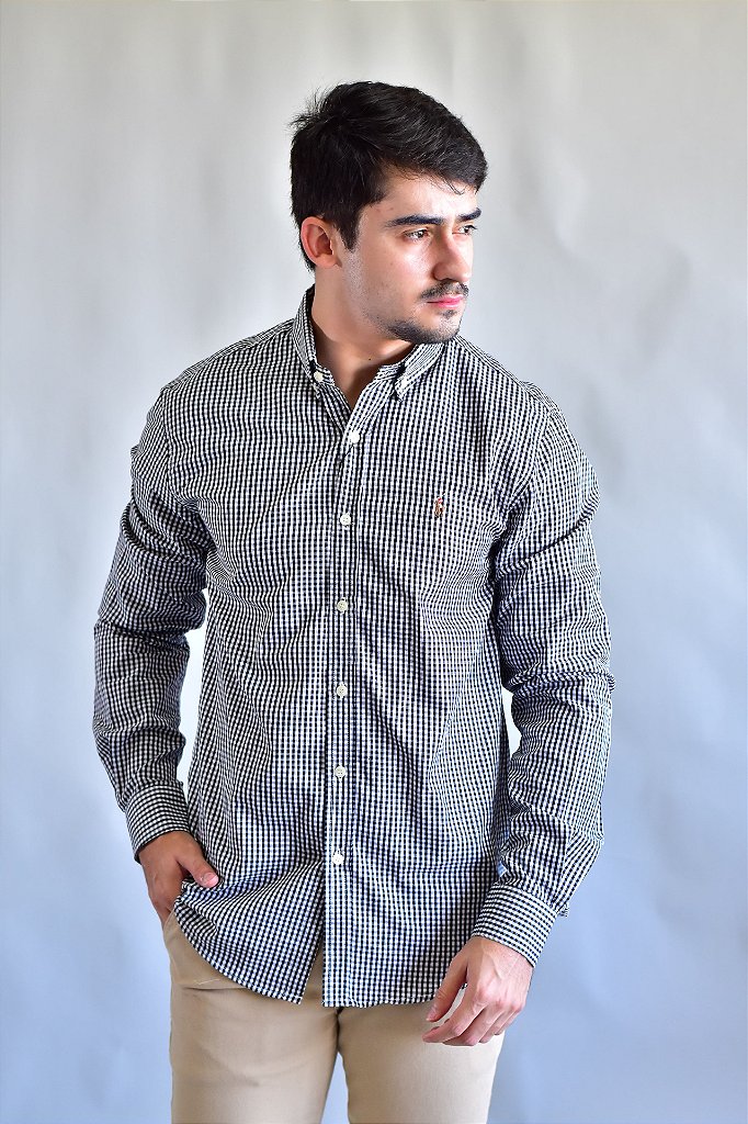 Camisa Social RL Manga Longa - Microxadrez Preto Small Pony Color