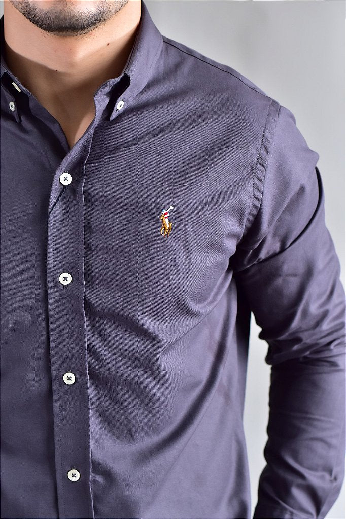 Camisa Social Lisa RL Manga Longa - Chumbo