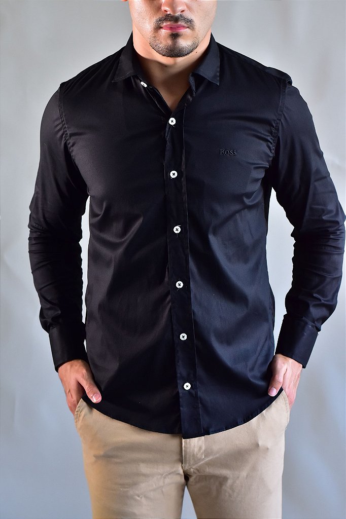 Camisa Social Manga Longa Boss - Preta