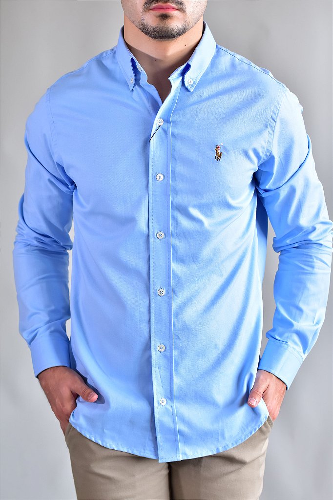 Camisa Social Lisa RL Manga Longa - Azul Bebê